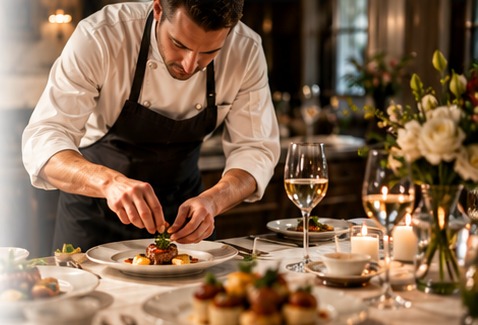 Private chef plating gourmet dinner
