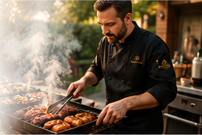 Chef grilling BBQ at an event