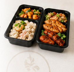 Individually packaged catered meal boxes