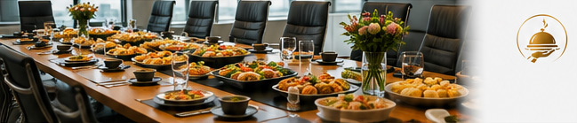 Catered boardroom lunch setup