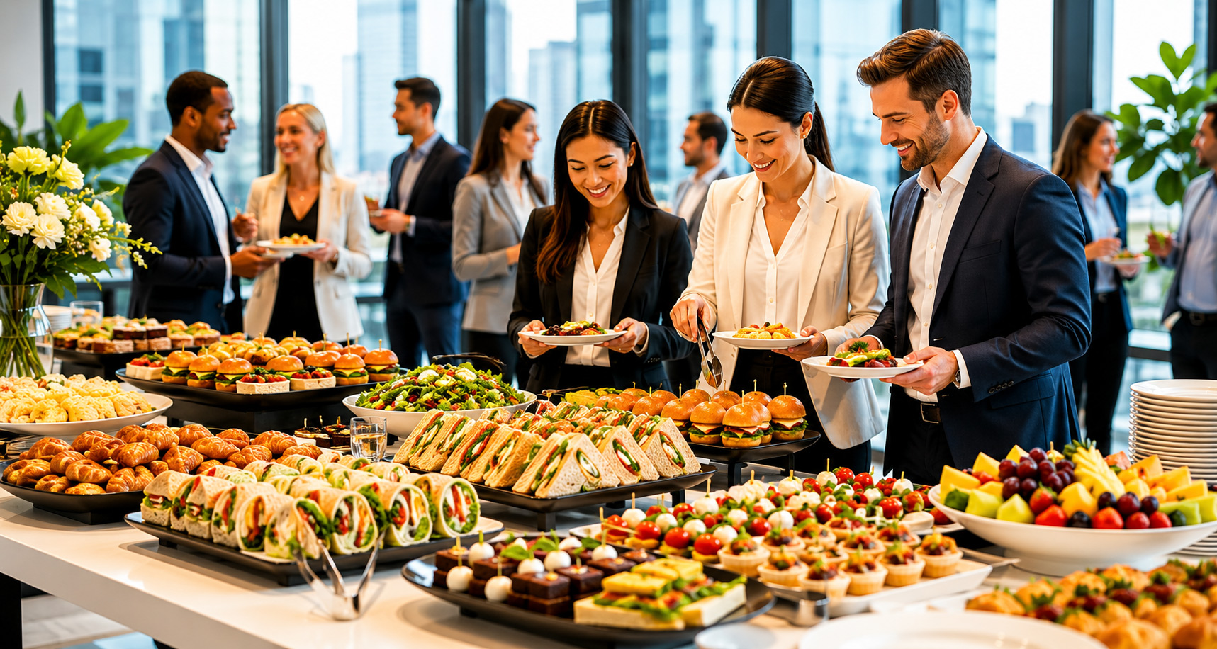 Office catering buffet with business guests